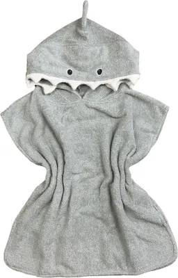 Produktbild von Bio Badeponcho für Kinder (2-6 Jahre) mit Hai-Motiv, Kapuzenbadetuch, ca. 57 x 57 cm