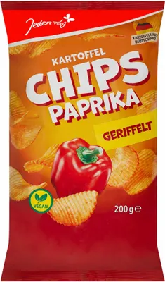 Produktbild von Jeden Tag Geriffelte Chips Paprika (200g Packung) + usy Block