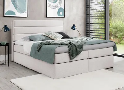 Image de AX LIVING Lit Boxspring 180x200 avec matelas et topper Sequoio creme