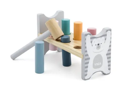 Obrázek produktu pro VIGA PolarB Dřevěná lavička s průrazníkem a kladívkem - Montessori