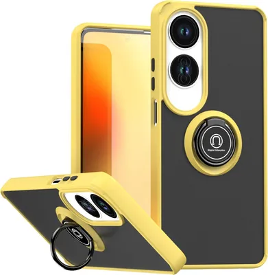 Produktbild von Hülle für Oppo A60 Matte Transluzent TPU Stoßfest Schutzhülle mit Ring Halter Ständer Gelb