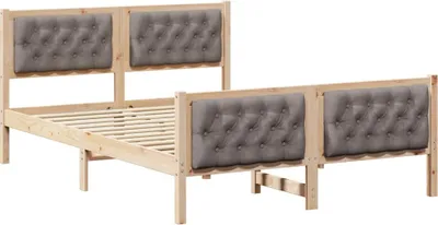 Productafbeelding van vidaXL Bedframe met hoofdeinde, taupe, 140 x 190 cm, massief dennenhout