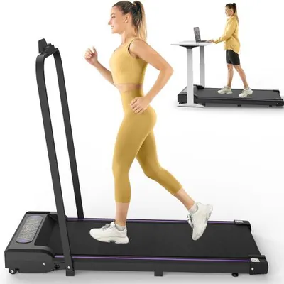 Produktbild von AIORBER Klappbares Walking Pad Laufband mit Handlauf, 1–8 km/h, 2.5 PS Motor, LED Display, 120 kg, Fernbedienung, platzsparend Schwarz