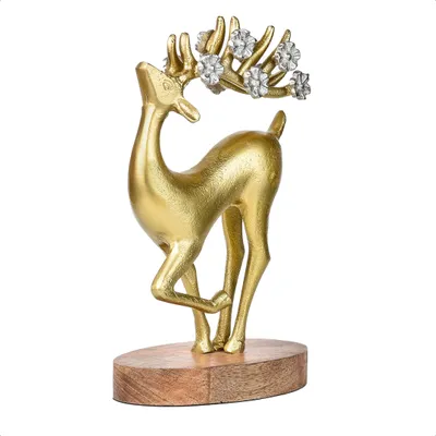 Produktbild von Design and Decor - Goldene Rentier-Figur mit silbernen Blumen - Wohnaccessoire - Weihnachtsdekoration - Geschenkidee