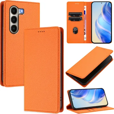Produktbild von Litchi Leder Handyhülle für itel A95 5G Wallet Kartenfächer Standfunktion Hülle Orange