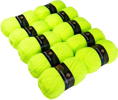 Produktbild von PSYWORK 10er-Pack 50g Schwarzlicht Wolle Neon | Gelb | Strickgarn aus 100% Polyacryl | zum Häkeln & Stricken | fluoreszierend leuchtend | UV-aktiv | DIY | Basteln | StringArt