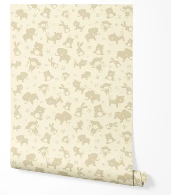 Produktbild von Vliestapete Kinder Tapete Tiere Safari Beige Elefant Hase Bär Neutral Wohnzimmer Schlafzimmer Flur Küche Wanddeko UV-beständige Tapete 5m x 0.5m