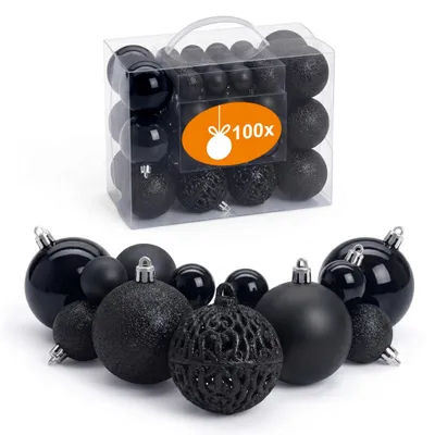 Image de Jeu de 100 boules de Noël en plastique, incassables, de couleur noire
