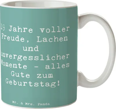 Produktbild von Mr. & Mrs. Panda Teebecher Spruch 19. Geburtstag Freude - Meeresbrise - Geschenk, Geburtstagsgeschenk, Teetasse, Tasse mit Motiv, 19 Jahre, alles Gute zum, Kaffeetasse