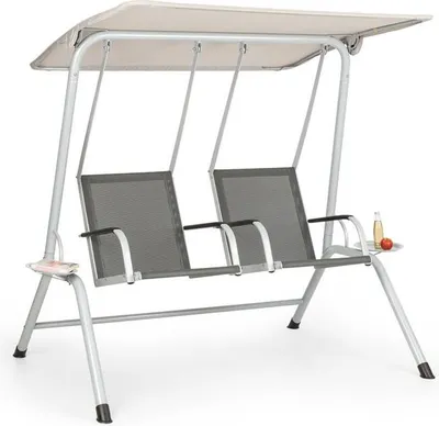 Produktbild von blumfeldt Bel Air Duo Swing Hollywoodschaukel - für 2 Personen , Duo Relax-Bauweise , atmungsaktives Gewebe , Edelstahl-Schrauben , anthrazit/Creme