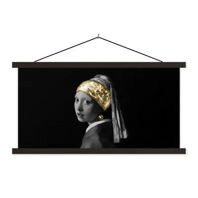 Produktbild von MuchoWow® Textilposter Mädchen mit einem Perlenohrring - Gold - Vermeer 120x60 cm mit schwarzem Rahmen - Dekoration Schlafzimmer