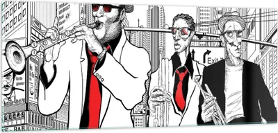 Produktbild von Bilder auf glas - Jazz Musik Musiker - 100x40cm - Glasbilder - Wandbilder - Kunstdruck - zum Aufhängen bereit - Wanddekoration aus Glas - Glas Bilder - Wandbild auf Glas - Einteilig - GAB100x40-3565