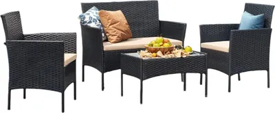 Immagine prodotto di Set da giardino composto da 5 pezzi, ideale per balconi, con design ergonomico e comprensivo di tavolo