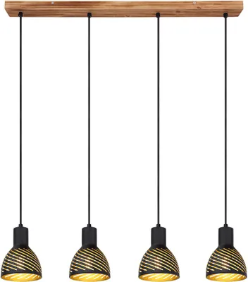 Produktbild von LED Hängelampe, Metall schwarz gold, Holzoptik,  H 120 cm