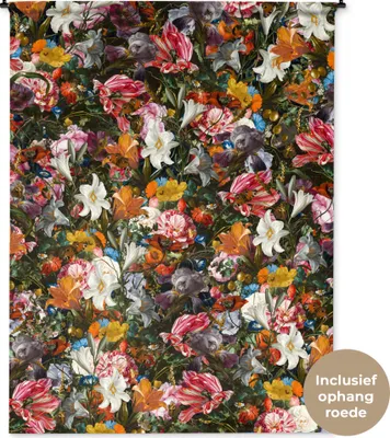 Produktbild von MuchoWow® Wandteppich Wandbehang Blumen - Schmetterling - Design - Kunst - Abstrakt - Malerei - Alte Meister 150x200 cm Tapisserie Dekoration Wandtuch - Wandaufhängung - Moderner