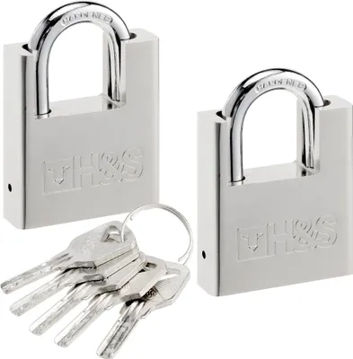 Produktbild von H&S 2er Pack Vorhängeschloss mit Schlüssel - 60mm Schloss Set mit 5 Schlüsseln - 2er Set Robustes Lock für den Innen- und Außenbereich - Klein &