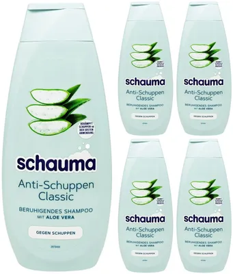 Produktbild von 5er Pack Schauma Anti-Schuppen Shampoo Classic 400ml – Beruhigendes Shampoo mit Aloe Vera & Pirocton-Olamin – Vorratspackung für starkes Haar