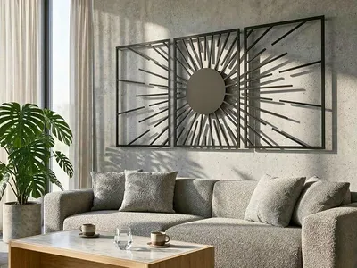 Imagen del producto de Decoración de pared bohemia de madera 3D – Juego de 3 paneles para sala de estar o dormitorio