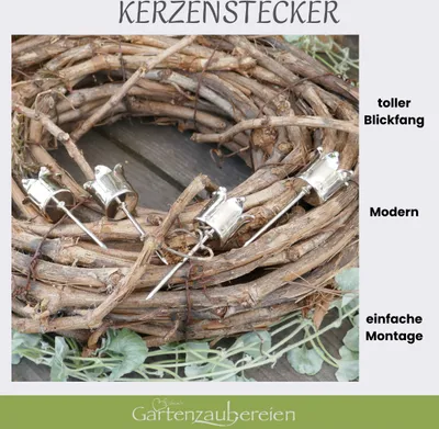 Produktbild von Kerzenhalter silber 4er Set, Baumkerzen-Halter, Adventskranz Kerzenhalter
