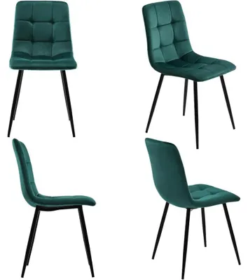 Image de Chaises de salle à manger - Chaises - Chaises de cuisine - Chaises en velours - Chaises en métal - Vert - Lot de 4