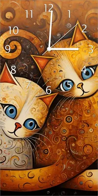 Produktbild von Wallario Design Wanduhr Malerisches Katzenduo aus Echtglas, Größe 30 x 60 cm