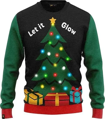 Produktbild von JAP Christmas Holly Jolly mit LED Lampe - Lustiger Hässlicher Weihnachtspullover Für Damen und Herren Ugly Christmas Sweater - Schwarz und Weiß - 4XL