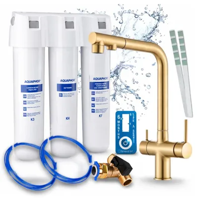 Produktbild von Ari 3-Wege-Küchenarmatur Venom, Messing, Ausziehbare Spültischarmatur Im Set Mit Aquaphor Wasserfiltersystem, 360° Schwenkbar