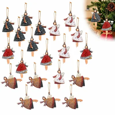 20 Holz-Engel-Anhänger 6 cm, 4 Farben, Weihnachtsdeko