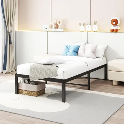 Metallbett 90x200 cm, schwarz, mit Lattenrost, Stauraum