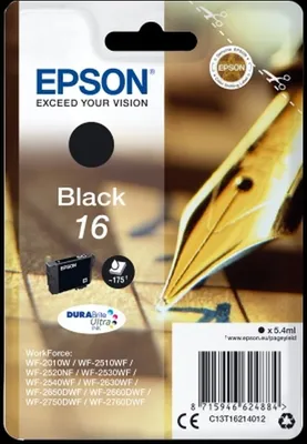 Produktbild von Tintenpatrone Original Epson T1621 schwarz Packung mit 10 Stück
