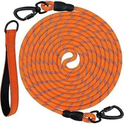 Obrázek produktu pro Obojkový vodítko pro psy, 15 metrů, reflexní, s polstrovanou rukojetí, uzamykatelný karabinka, oranžové barvy
