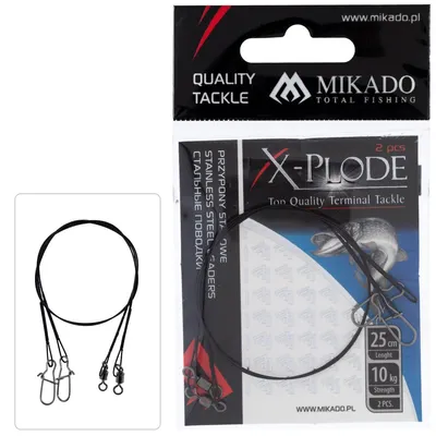 Image de Mikado, deux pré-files en acier noir de 25 cm, résistance de 10 kg, avec agrafe #7 et mousqueton de sécurité, pour la pêche au silure