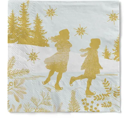 Produktbild von Sovie HORECA Weihnachtsserviette Schlittschuhläufer aus Tissue 40 x 40 cm, 3-lagig, 100 Stück