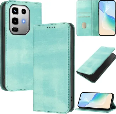 Obrázek produktu pro Pouzdro pro Infinix Note 50 / Note 50 Pro 4G, vintage kožené pouzdro s RFID ochranou, přihrádkami na karty, stojánkem Tyrkysový