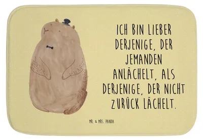 Produktbild von Mr. & Mrs. Panda Badteppich Murmeltier - Gelb Pastell - Geschenk, badezimmermatte, Badezimmer Matte, Gute Laune, Fröhlichkeit, Anstand, Badvorleger, Badezimmerteppich