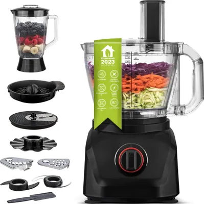 Produktbild von Kuchyňský robot TurboTronic 1900 W Kuchyňský robot s mixovací nádobou 3l nádoba 1,5l skleněná karafa Struhadlo na citrusy Drtič ledu Výkonný