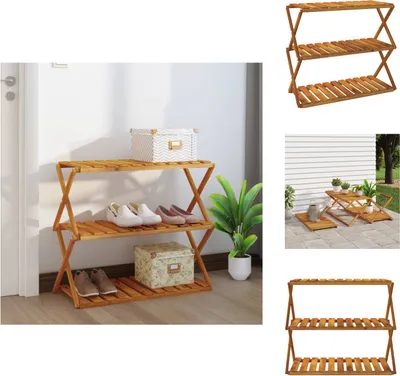 Produktbild von vidaXL Klappregal 3 Böden Braun 70x31x63 cm Massivholz Akazie -  Bücherregale & Bücherschränke