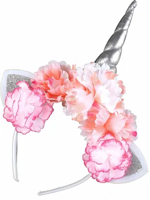 Produktbild von Einhorn-Haarreif mit Blüten silber-pink-orange - Einheitsgröße