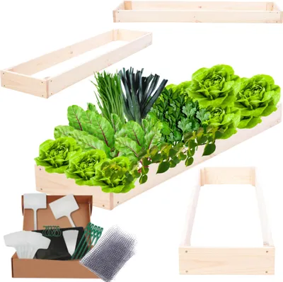 Produktbild von MODO24 Hochbeet Holz, Pflanzkasten, Massivholz, Kiefer, Kräuterbeet, Blumenkasten, Garten, Terrasse, 9x30x100 cm, Natur, ZP09