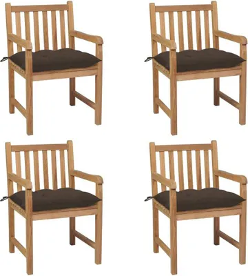 Produktbild von Gartenstühle 4 Stk. mit Taupe Kissen Massivholz Teak