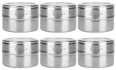 Image de Lot de 6 pots à épices en acier inoxydable avec dos magnétique