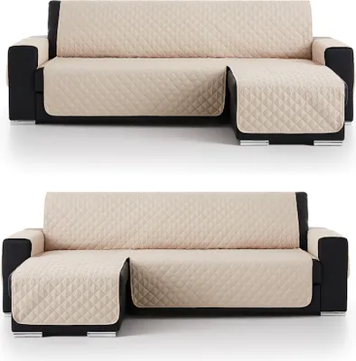 Produktbild von BELMARTI Ecksofa Zweiseitig  Spain Alcantara Touch Schonbezug Ecksofaschutz Sofaschoner Ecksofabezug Ecksofa mit Ottomane Sofaschonbezug Ecksofa Überwurf Ecksofa Überdecke (Beige, 240 cm)