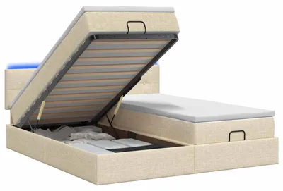 Image de Lit avec rangement et matelas LED, couleur crème, dimensions 180 x 200 cm