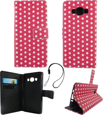 Produktbild von Handyhülle Tasche für Handy Samsung Galaxy J5 2016 Polka Dot Pink Weiss
