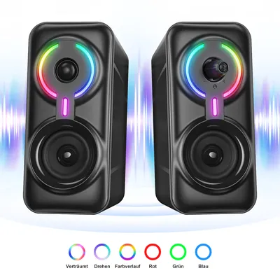 Produktbild von ONIKUMA PC Lautsprecher, RGB Gaming Lautsprecher, USB Betrieb 3,5 mm AUX Anschluss, Computer Boxen für PC, Monitor, Laptop, 5W, Schwarz