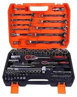 Immagine prodotto di Set di utensili, set combinato da 82 pezzi, resistente acciaio al cromo-vanadio, set di chiavi a cricchetto a 24 denti, 82 pezzi