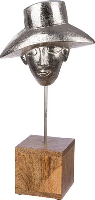Image de GILDE Skulptur, Gesicht, "Luca", Aluminium, Holz, silberfarben, , L. 10 cm, B. 21 cm, H. 41 cm 51761