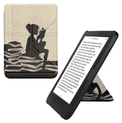 Produktbild von kwmobile Kunstleder eReader Schutzhülle für Kobo Clara BW / Clara Colour / Tolino Shine (5) / Shine Color Hülle - Falt Cover für E-Reader in Schwarz