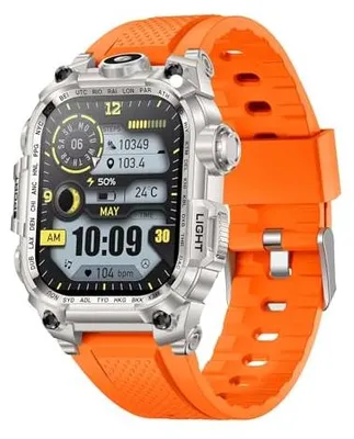 Produktbild von Smartwatch Herren Taschenlampe Sportuhr mit Blutdruckmessung Pulsmesser Schlaftracker Telefonfunktion 5 ATM Wasserdicht Militär Uhr Outdoor Tactical Watch Military Schrittzähler Android iOS Laufuhr
