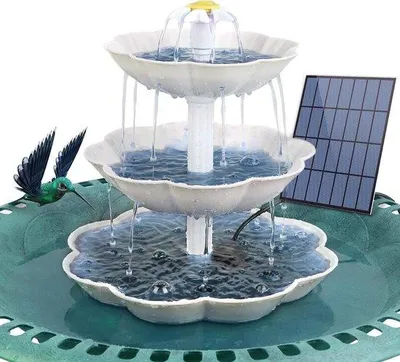 Immagine prodotto di Vasca solare per uccelli a 3 livelli – Pompa da 35 W – Laghetto fai da te – Decorazione da giardino – Mangiatoia per uccelli